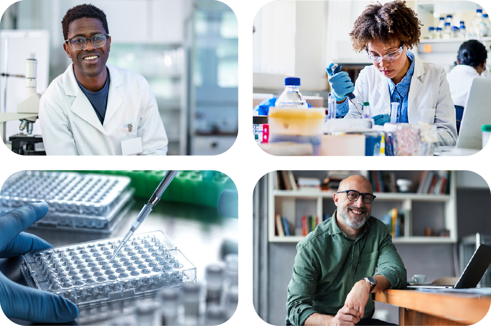 scientists and business person working in the lab